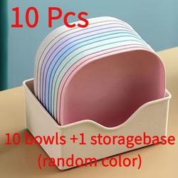 TEMU 10pcs (compact) Random Color Non-slip Plastic Cat Bowl Set With Stand - Kittens, Small Breeds, Durable Pet Food And Water Bowl, Cat Food Bowl
