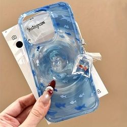 TEMU Transparent Blue Case With A Koi Pendant, Suitable For Iphone Models 11, 12, 13, 14, 15, And 16 Pro Max.