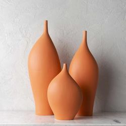 Vakhrushev 23"H x 5"W x 7"D, 12"H x 4"W x 8"D, 20"H x 4"W x 7"D Modern Orange Outdoor Vase - Boutique Rugs