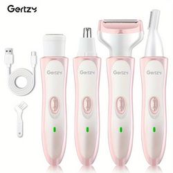 TEMU Gertzy Women's 4-in-1 Electric Shaver With Usb Charging, Fashionable , Efficient Full Body Hair Removal, Portable Razor For And Legs, Ideal Christmas And Father's Day Gift, Razor Charge