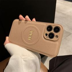 TEMU Personalized Wireless Charging Phone Case With Magnetic Support For Iphone Models 11 To 16, Featuring Custom And A Luxurious Leather Design With A 3d Engraved Pattern.