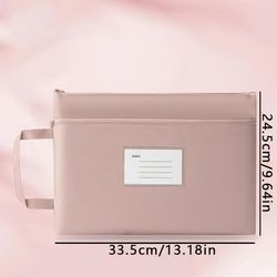 TEMU A4 Large Capacity Document Folder Morandi Oxford Cloth Bag Double-layer Zipper Handheld File Organizer Bag For Office Supplies Document Storage Bags