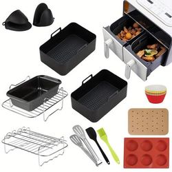 TEMU Air Fryer Accessories Set, 122pcs For Ninja/tower/instant Vortex/salter 7.6l-9.5l Dual Air Fryer, Including Silicone Air Fryer Liners, Racks, Gloves, Bread Pan And Tools