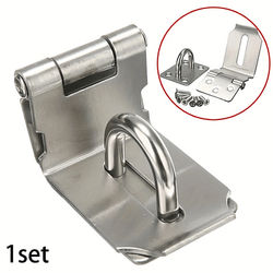 TEMU 1set Rust-resistant Stainless Steel Gate Hasp Lock - 90 Degree Latch For Security - Durable Shed & Door Hardware - Ideal For Outdoor Use, Burglar-proof, Hasps For Gate Hasp