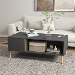 TEMU Coffee Table For Living Room, Modern With Storage Compartments And Cabinets, Rectangular Side Table, 115x 58x 45cm, Grey