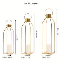 TEMU 22'' 19'' 16'' Lanterns Decorative Candle Holders- Tall Large Black Metal Candle Lanterns Set Of 3- Lanterns Decor For Indoor, Outdoor, Tabletop, Porch