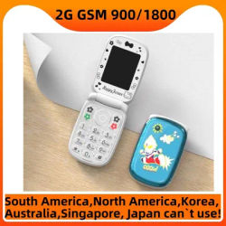 Cute Cartoon Mobile Phone for Children, 1.8 Inch Flip, Mini Girl CellPhones, No Camera,Cute Cover,Dual Card,LED Light,2G GSM,