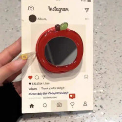 Korean Cute 3D Apple Makeup Mirror For Magsafe Griptok Holder Phone Finger Ring Stand Support For iPhone 16 Girl Bracket