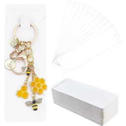 100 Set Paper Keychain Display Cards Rectangle Keychain Cards Holder 5.7x2 inch Jewelry Packaging Supplies With PVC Packing Bag