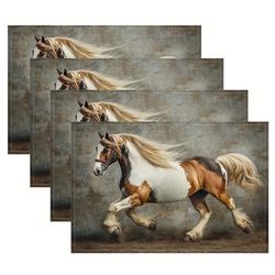 TEMU 4pcs Golden Horse Suitable For Dining Table Kitchen Party Indoor Festival Dinner Party And Home Decoration Table Mat 12x18 Inches ( Embroidery) Yqycp6711