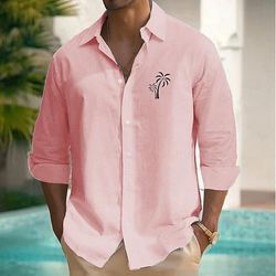 Per uomo Albero di Cocco Piante Tropicali Camicia Camicia hawaiana estiva Camicia con Bottoni Manica Lunga Hawaiano Abbigliamento Quotidiano Casual Abbigliamento mare Estate Primavera Collo ripiegato