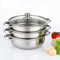 TEMU 3 Tier Steamer Pot Set 28cm Stainless Steel With Glass Lid Steamer Saucepot Vegetablesteamer Metal