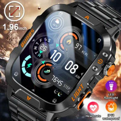 Nouvelle montre intelligente militaire hommes lampe de poche étanche Sports de plein air Fitness Tracker 1.96 ''HD Bluetooth appel Smartwatch pour Huawei