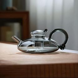 TEMU 1pc Elegant High Borosilicate Glass Teapot - Heat-resistant, Transparent With Black Handle & Spout, Ideal For Tea Brewing On Open Flames & Electric Stoves, Perfect Gift For , Tea Accessories
