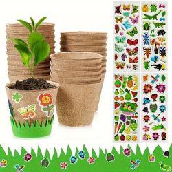 TEMU 10pcs Diy Craft Pots With Foam Stickers, Flower Pot Handicraft Planting Kit, Blank Pots For Painting, Bulk Craft Kits For Growth Activities, Indoor Plant Flower Pots, Garden Activities