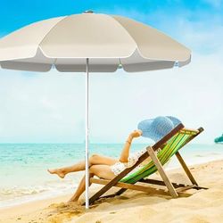 TEMU Portable Windproof Folding Outdoor Sun Umbrella With Uv Protection - Adjustable Height, Durable & Beige Canopy For Patio, Garden, Beach - Lightweight, No Base Included, Patio Umbrella Outdoor