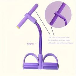 TEMU 4-tube Resistance Band With Pedals & Handles - Stackable Tpe Fitness Equipment For Yoga, Strength Training, And Muscle Toning - Purple/ For Full-body Workouts