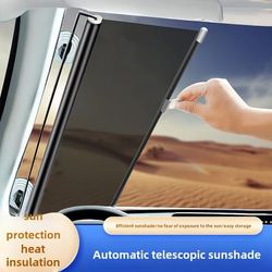 TEMU Automatic Roll-up Sunshade For Vehicle Front Window - Pvc Material, Sun Protection, Heat Insulation, - 1pc