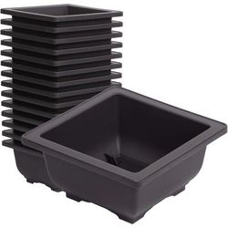 TEMU Pack Of 10, 4.7-inch Black Plastic Bonsai Pots With Drainage Holes - Small Square Planters For Indoor And Outdoor Gardens, Home Decorations, Succulents & Bonsai Trees
