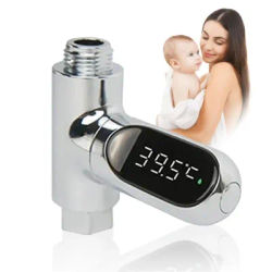 Thermomètre de douche à affichage LED, thermomètre d'eau de bain pour bébé, compteur 360 ° Moniteur de température autogénérant d'eau à débit rotatif