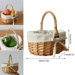 Cesto intrecciato a mano Cesto di fiori intrecciato a mano Cesto di vimini con manico Fodera in tessuto per capacità di campeggio picnicGrocery Fruit