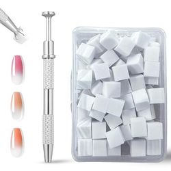 TEMU 100pcs Soft Nail Art Sponges For Ombre - Includes Grabbing Pen & Brush, Manicure Designs