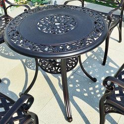 TEMU 1pc Cast Aluminum 80cm Round Dining Table Floral Hollow Out Top Bistro Tables With Umbrella Hole Furniture Black