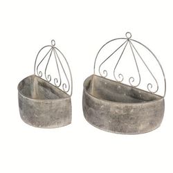 TEMU Vintage 2-piece Set Hanging Planter Baskets - Metal Oval Wall Planters With Decorative Scrollwork For Garden, Patio, Balcony - Versatile Indoor & Outdoor Floral & Greenery Display Accessories
