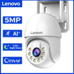 Lenovo 5MP WiFi Surveillance Camera Outdoor Security PTZ IP Camera 5X Zoom Two-way Audio AI Tracking ONVIF HD Night Color Camera