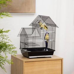 TEMU Wide Large Cage For Finch Parakeets Cockatiels With Rolling Stand, Removable Metal Tray, Storage Shelf, Wood Perch