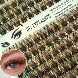 TEMU 144pcs Brown Cluster False Eyelashes Thick And Fluffy Single Lash 10-16mm D Suitable For Beginners Natural Diy Eyelash Clusters Set Soft, Lightweight And Reusable
