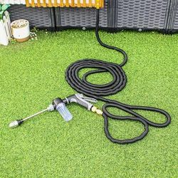 TEMU High-pressure Car Wash Water Gun With Long Handle - 3/4 Inch Garden Hose Nozzle, Manual Cleaning Tool For Vehicles, Home, And Outdoor Use, Black With Rubber Gaskets, Hose Spray Nozzle