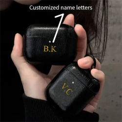Étui Airpods 1 2 3 4 Pro 2, lettres initiales personnalisées, motif de peau de litchi de luxe avec porte-clés, DIY bricolage