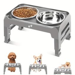 "TEMU Elevated Dog Bowls For Small Medium Dogs 3 Height Adjustable Raised Dog Bowl Stand With 2 Thick 6" Stainless Food Bowls Non-slip Dog Feeder Adjusts To 2.75", 6", 7.5", Black Grey, Light"