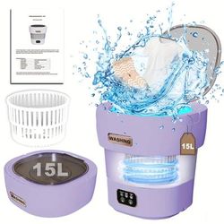 TEMU Portable Washing Machine With Rotary Dryer, 15l Mini Washing Machine And Dryer, Small Washing Machine, Portable Cleaning Underwear, Baby Clothing, Folding Camping Laundry, Hotel, Travel