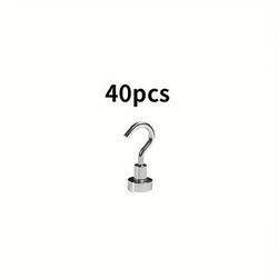 TEMU 40pcs Neodymium Magnetic Hooks, Heavy Duty Magnetic Hooks, Supports 5 Lbs, Polished, Stainless Steel Neodymium Magnets, Suitable For Home, Kitchen, Whiteboard, Workplace, Office