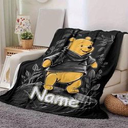 TEMU 1pc Winnie The Pooh Flannel Blanket With Custom Name - Soft, For , Camping & Travel - Gift For Family & , Polyester Fabric, 200-/㎡, Camping Accessory | Design | Durable