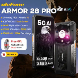 Ulefone Armor 28 Pro 5G AI Rugged Phone 6.67"AMOLED 10600mAh 512GB ROM Smartphone Android 15 120W Fast charge Mobile Phone 64MP
