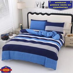TEMU 3pcs 100% Polyester Bedding Set With Geometric Pattern, Blue Striped Print - 1 Quilt Cover + 2 Pillowcases (no Inserts)