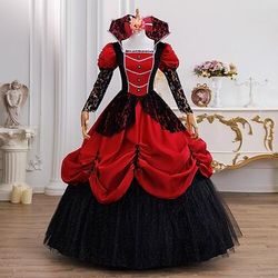 Vintage Rococò Rinascimento Maxi Vestito Normale A sbuffo Principessa Sposa Pieghettato Con Volant Principessa Girocollo Costume Per donna Halloween Carnevale Mascherata Feste Halloween Performance