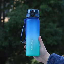 TEMU 1 Pack, New 500ml/750ml/1000ml Large Capacity Frosted Gradient Water Bottle, High-style Plastic Sports Water Cup With Carrying Strap