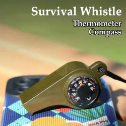 New 3 in 1 Camping Hiking Emergency Survival Whistle with Compass,Thermometer,Outdoor Whistle Camping Tools ArmyGreen Color