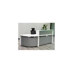 92"W Glass Top Modular Reception Desk with Small Curved Extension in White