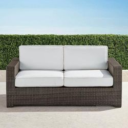 Palermo Loveseat in Bronze Wicker - Quick Dry, Resort Stripe Air Blue - Frontgate