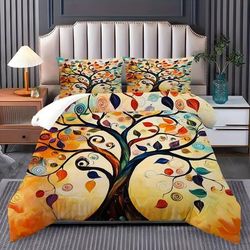 TEMU 2/ 3pcs Elegant Colorful Tree Bedding Set, Holiday Gift, 1 Quilt Cover 2 Pillowcases, Double/ Single Bed, Breathable Durable Wrinkle Resistant Machine Washable, Super Soft Breathable Fabric