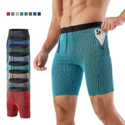 Men Quick Dry Compression Marathon Running Shorts with Zipper Pockets Gym Workout Basketball Training Shorts Built-in Mesh Liner
