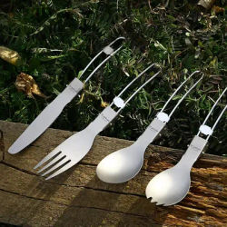 Tiartisan Pure Titanium Folding Knife Spoon Fork Lightweight Portable Frosted Spoon Kitchenware Cutlery for Outdoor Camping