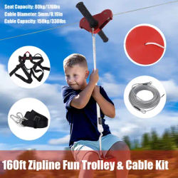 Zip Line Kit Choose Length 48M 160FT heavy duty 5mm Adults Zip Wire up to 330lbs For Home Backyards, Parks, Camping, Playgrounds