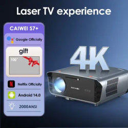 CAIWEI S7+ 1080P 4k Ultra HD Projectors for Home Theater Android 14 Smart TV Wifi 6 Auto Focus and Keystone 2000 ANSI Projector