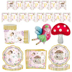 Fairy Theme Party Tableware Plates Cups Paper Napkin Butterfly Fairy Balloon Forest Garden Girl Birthday Baby Shower Decorations